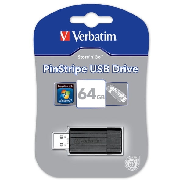 VERBATIM PENDRIVE PINSTRIPE USB 2.0 64GB BLACK  49065