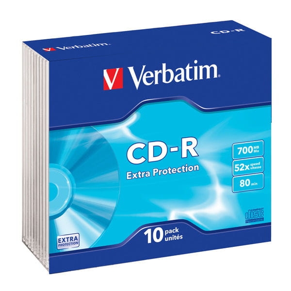 VERBATIM CD-R 700MB 52X EXTRA PROTECTION SLIM CASE*10  43415