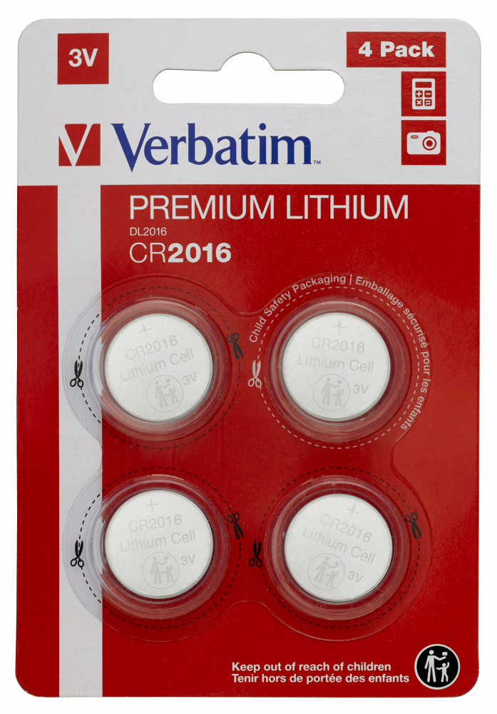 Verbatim  Batteries LITIHIUM CR2016  blister x4 49531