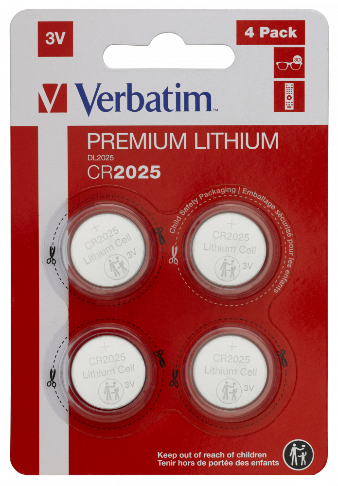 Verbatim  Batteries LITHIUM CR2025  blister x4 49532