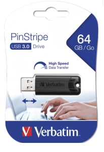 VERBATIM PENDRIVE PINSTRIPE USB 3.0 64GB BLACK  49318