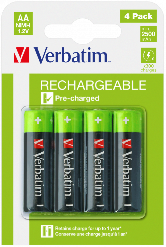 Verbatim Rechargeable Batteries HR6 2500mAh blister x4 49517
