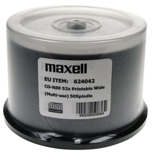MAXELL CD-R 700MB 52X WHITE INKJET PRINTABLE CAKE BOX*50 624042.40.CN