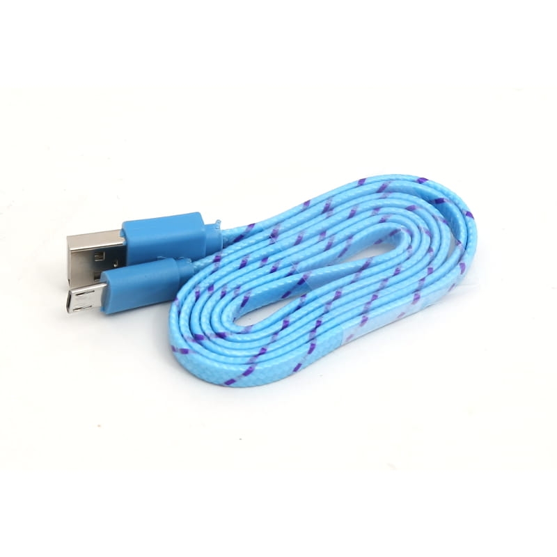 OMEGA CAMELEON FABRIC BRAIDED MICRO USB TO USB FLAT CABLE 1M BLUE [42330]