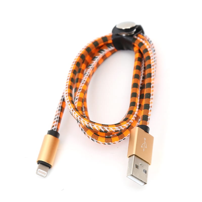 PLATINET TAJPAN USB LIGHTNING LEATHER CHECKED CABLE 1M ORANGE [43329]