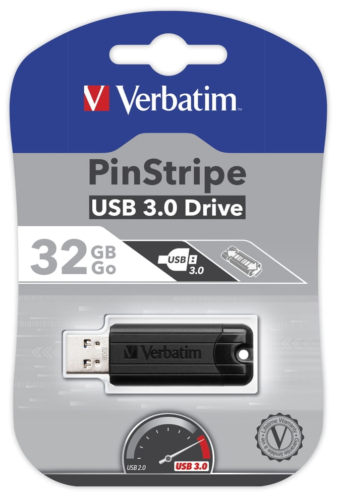 VERBATIM PENDRIVE PINSTRIPE USB 3.0 32GB BLACK  49317