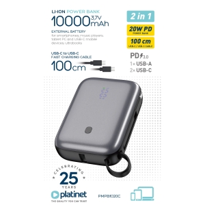 PLATINET POWER BANK 10000 mAh 20W PD WITH CABLE [46011]