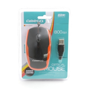 MOUSE OMEGA OM072 3D 800DPI BLACK+ORANGE RUBBER COATED USB