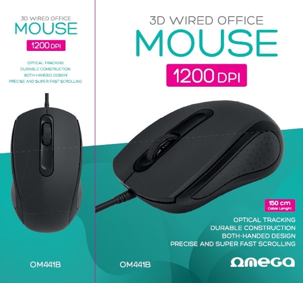 OMEGA MOUSE MYSZ 3D OFFICE 1200DPI 1,5M USB WHITE [46070]