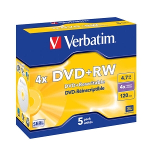 VERBATIM DVD+RW 4.7GB 4X JEWEL CASE*5  43229