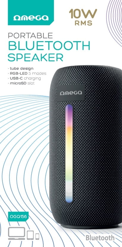 OMEGA SPEAKER GŁOŚNIK BLUETOOTH V5.1 10W RMS RGB Tube [46153]