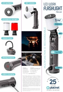 PLATINET WORK LAMP RECHARGEABLE 300LM LED [46174]