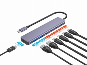 PLATINET MEDIA HUB 7IN1 10GBS USB-C TO 4X USB-C 3.2 GEN2 + 2X USB-A 3.2 GEN1 + 1X USB-C PD 100W ALU [46236]