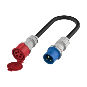 EV Adapter CEE 32A (blue, 1-phase, male) to CEE 32A (red, 3-phase, female)