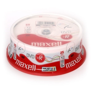 MAXELL DVD-R 4,7GB 16X INKJET PRINTABLE FF WHITE CAKE*25 276013.30.TW