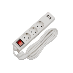 FIESTA EXTENSION CORD WITH BASIC SURGE PROTECTION 10A 3 SOCKETS 2xUSB-A 1xUSB-C 3M SHUKO WHITE [46319]