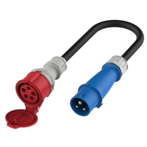 EV Adapter CEE 32A (blue, 1-phase, male) to CEE 32A (red, 3-phase, female)