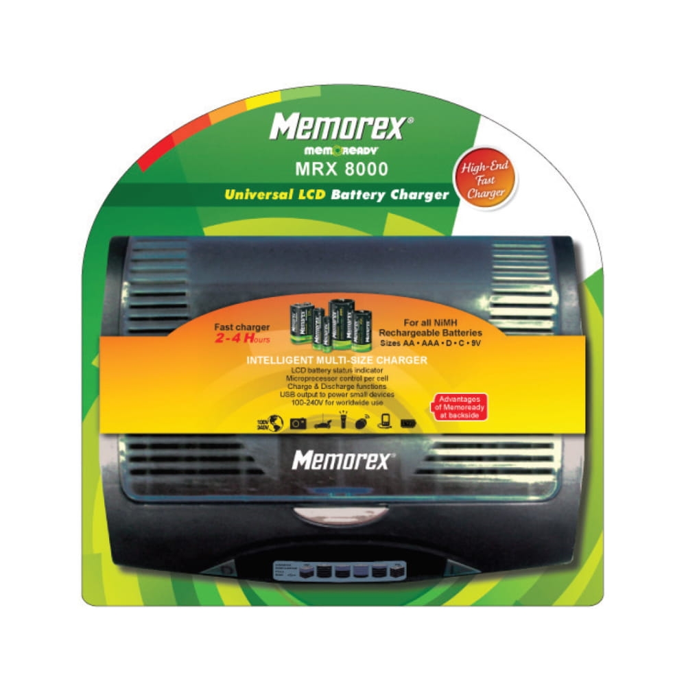 MEMOREX UNIVERSAL FAST CHARGER MRX 8000 HR6, HR03, HR14, HR20, 6F22  LCD 2-4H USB A0069