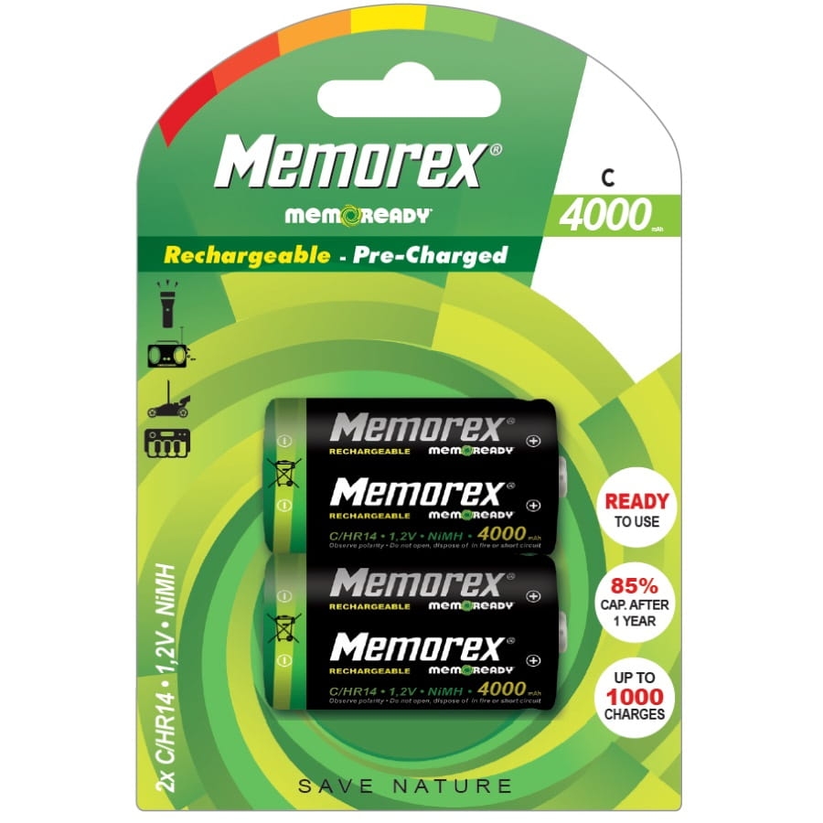 MEMOREX RECHARGEABLE ACCUMULATOR 4000mAh R14/C x 2 BL Ready NiMH A0048