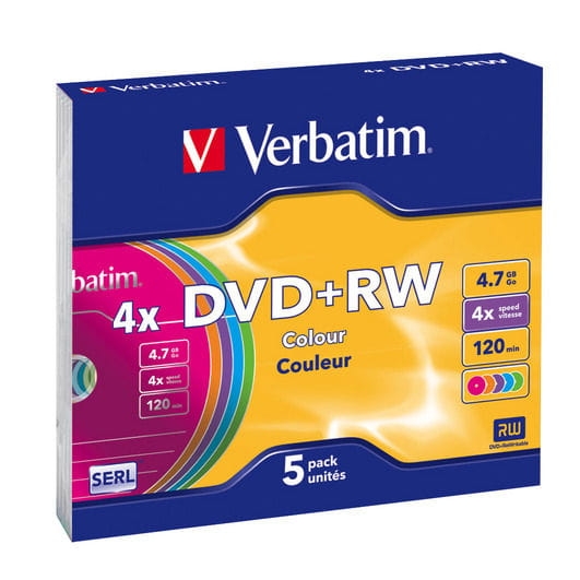 VERBATIM DVD+RW 4,7GB 4X COLOUR SLIM CASE*5  43297
