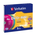 VERBATIM DVD+RW 4,7GB 4X COLOUR SLIM CASE*5  43297