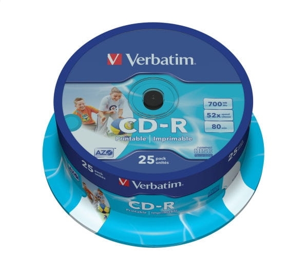 VERBATIM CD-R 700MB 52X AZO PRINTABLE ID BRAND CAKE*25  43439