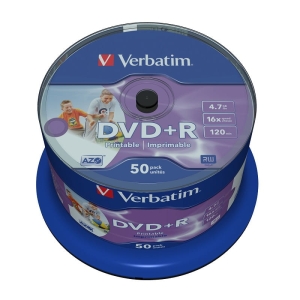 VERBATIM DVD+R 4,7GB 16X PRINTABLE FULL CAKE*50  43512