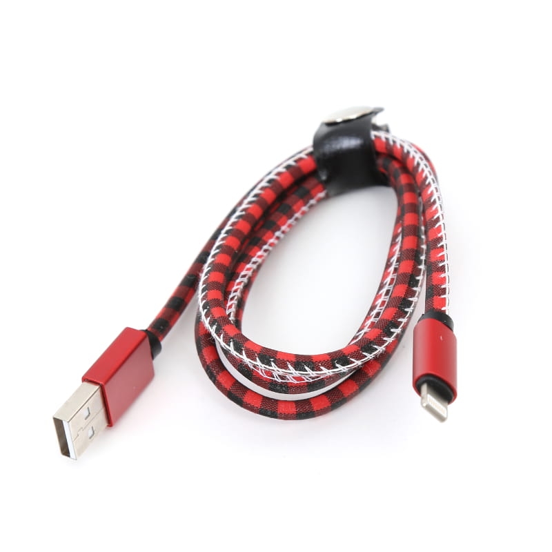 PLATINET TAJPAN USB LIGHTNING LEATHER CHECKED CABLE 1M RED [43592]